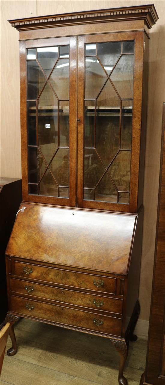 A burr walnut bureau bookcase H.213cm